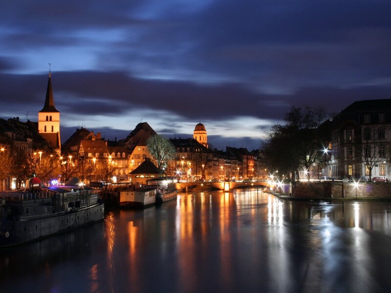 night view of strasbourg river