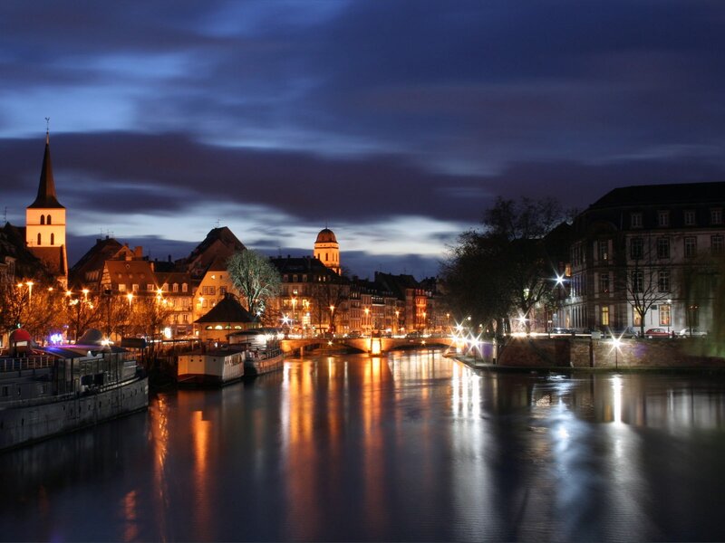 night view of strasbourg river