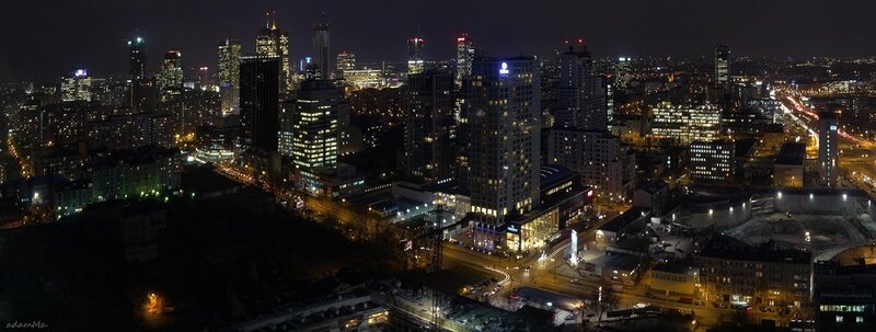 Night view of Warsaw skyline