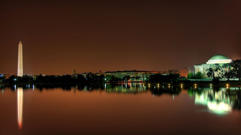 Night view of Washington D.C. monuments