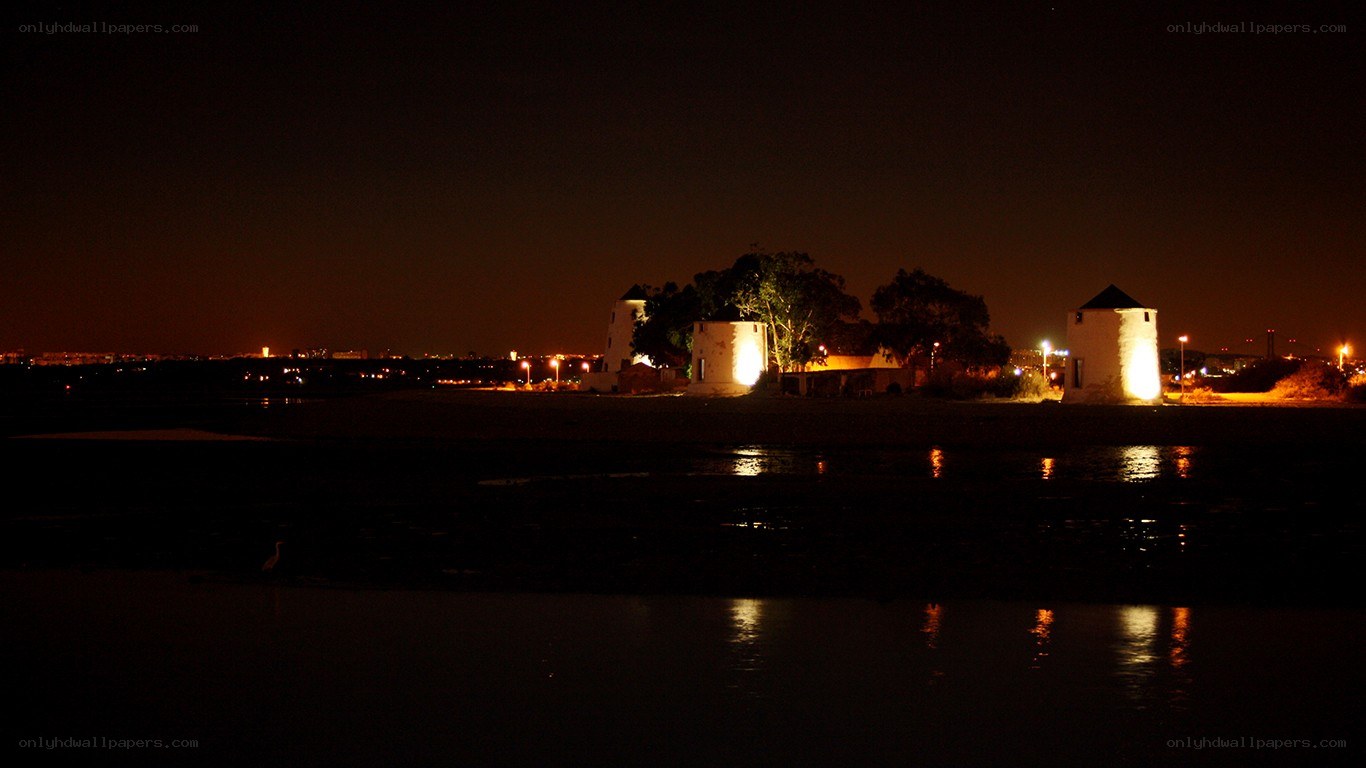 night view of windmills