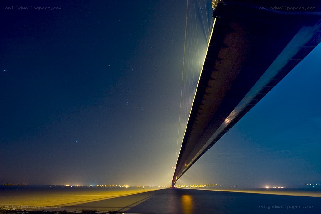 Night view under a cable-stayed bridge