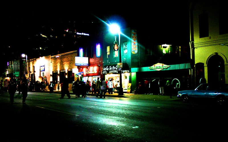 Nightlife on a busy street
