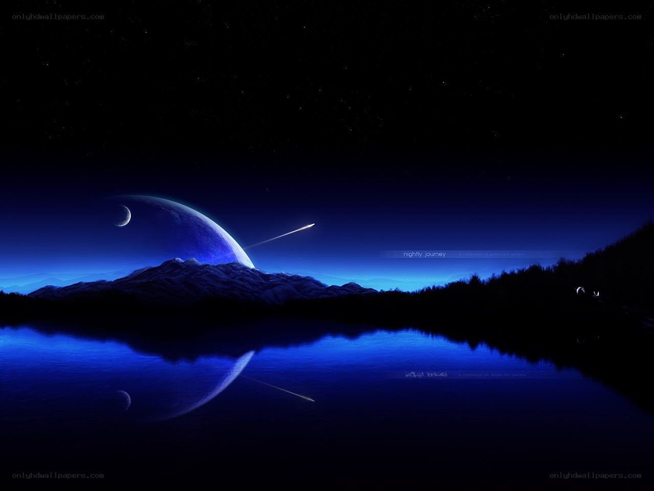 Nightly journey over alien landscape
