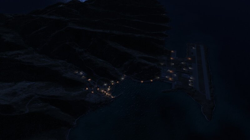 nighttime aerial view of coastal base