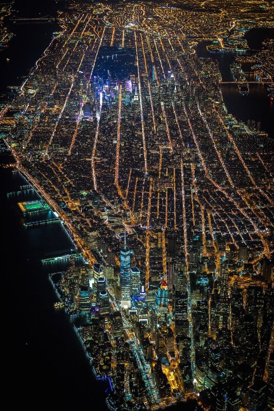 Nighttime Aerial View of Manhattan — Black