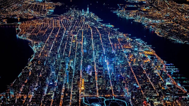 Nighttime Aerial View of Manhattan — Blue