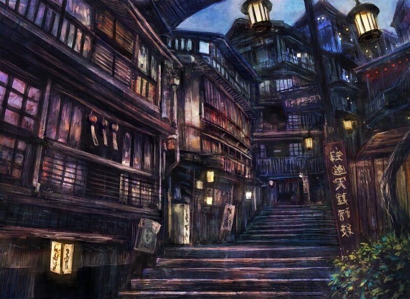 nighttime alley in traditional japanese town