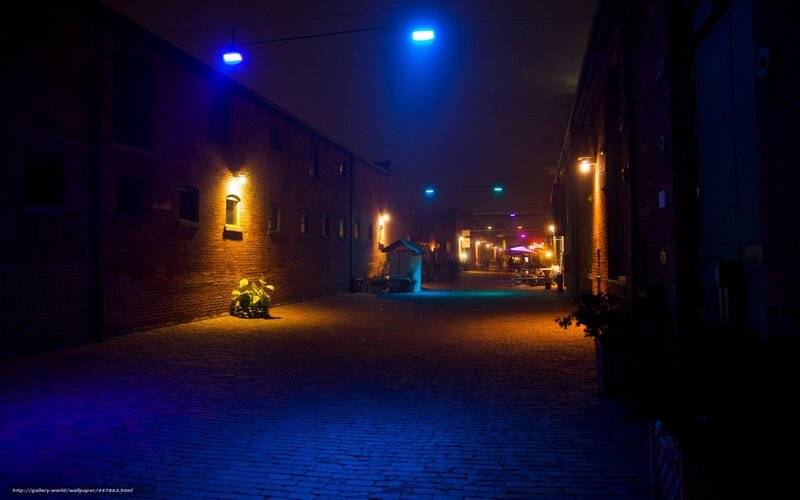 nighttime alley with blue lights