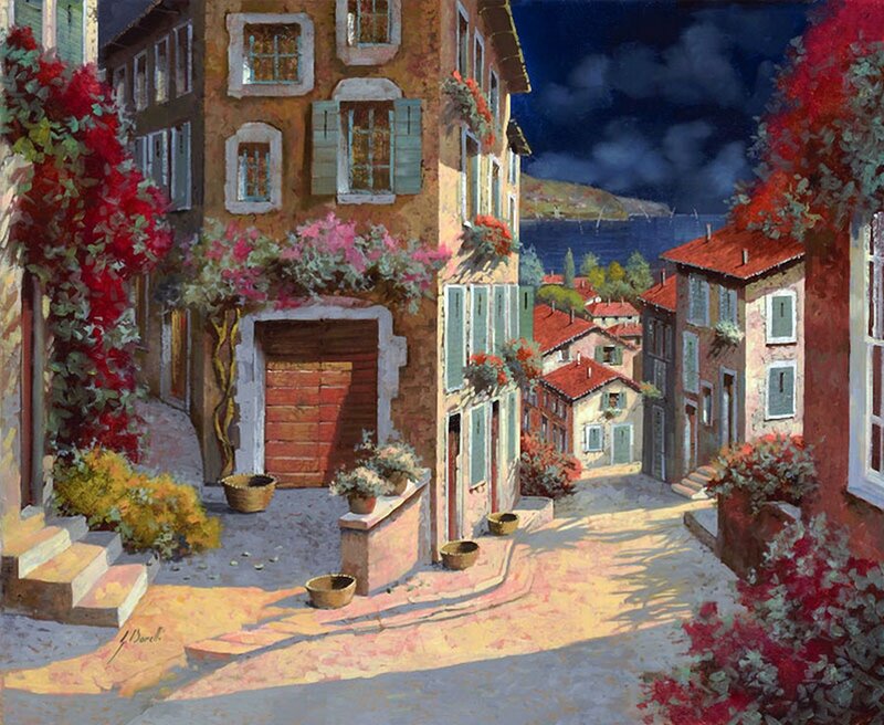Nighttime Alley with Flowers