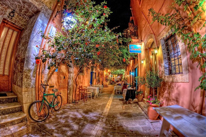 Nighttime Alley with Tables