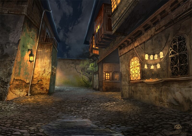 nighttime alleyway scene