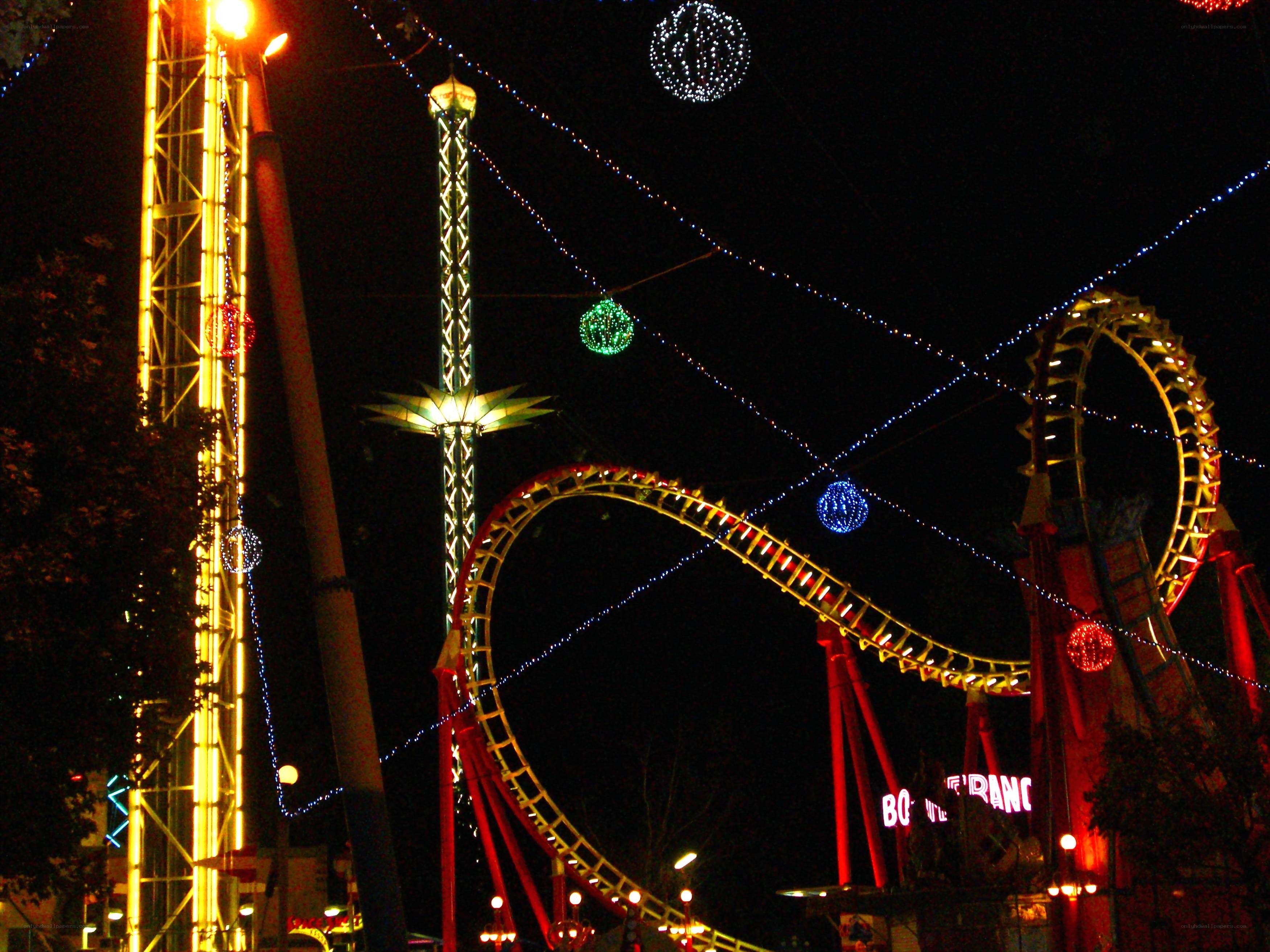 Nighttime amusement park rides