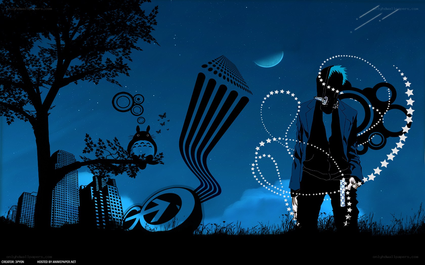 Nighttime anime collage