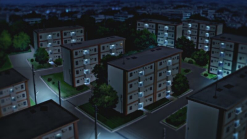 nighttime apartment complex view