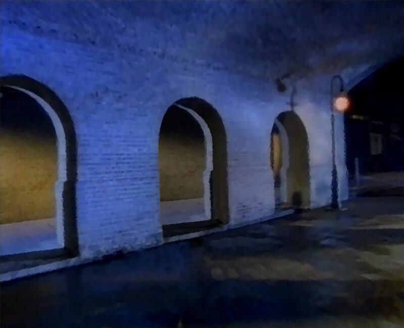 nighttime archway scene