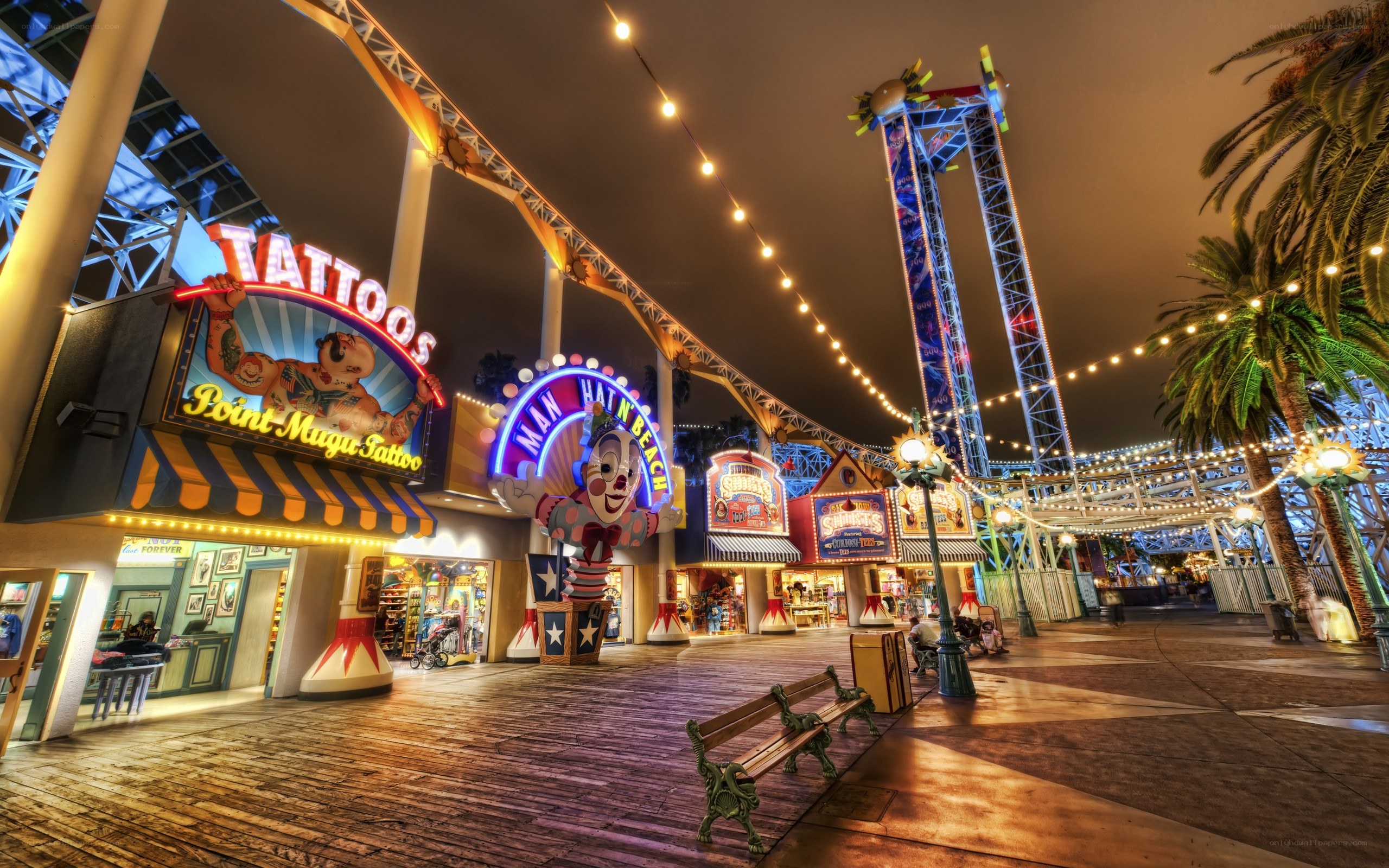Nighttime at a theme park