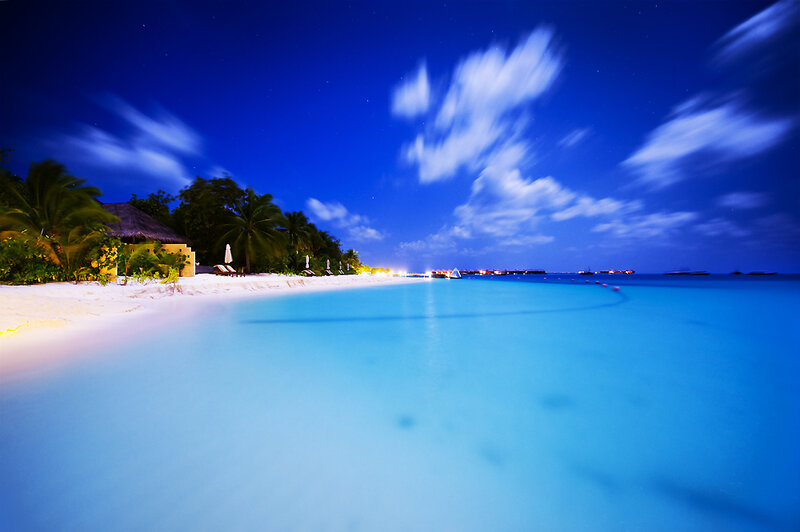 Nighttime beach at a tropical resort