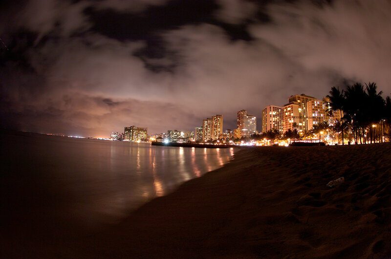 Nighttime Beach Cityscape — Black
