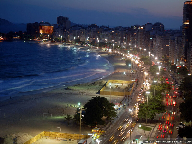 Nighttime Beach Cityscape — Blue