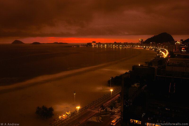 Nighttime Beach Cityscape — Red