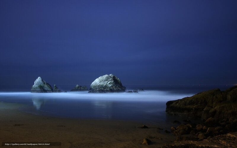 Nighttime beach with sea stacks