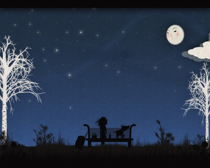 Nighttime bench scene