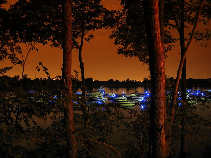 Nighttime boats on a lake