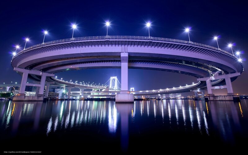 Nighttime bridge in Tokyo