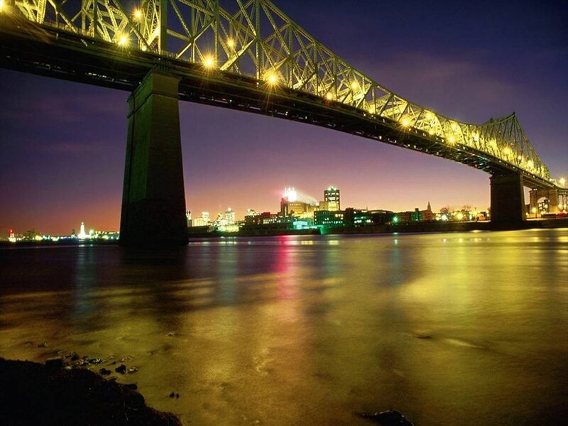 nighttime bridge over river