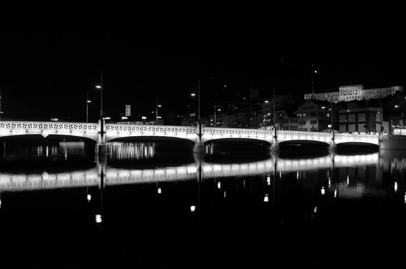 nighttime bridge over river