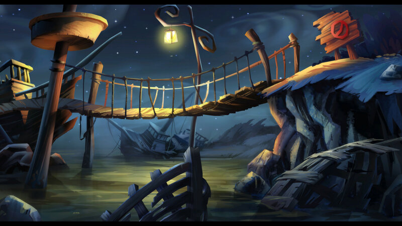 Nighttime bridge over shipwreck