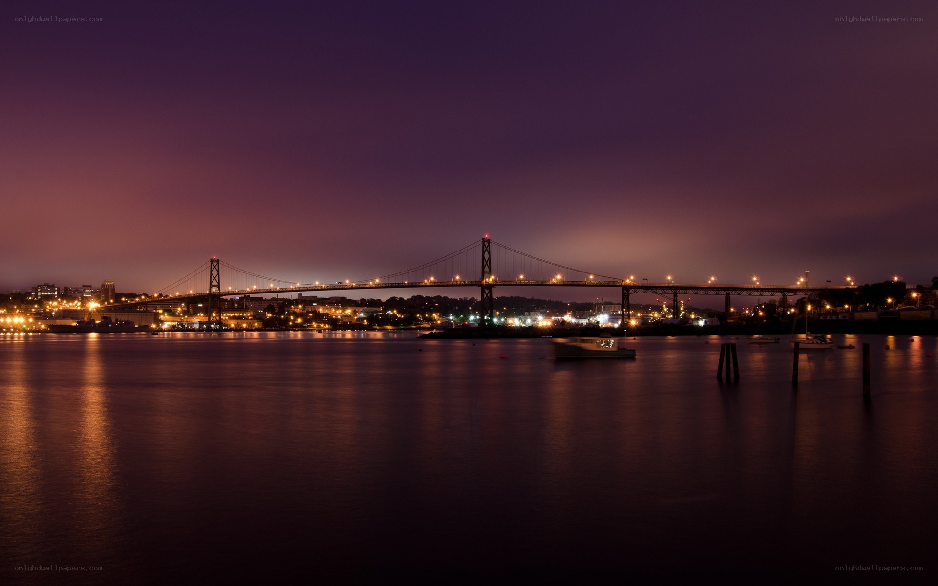 nighttime bridge over water