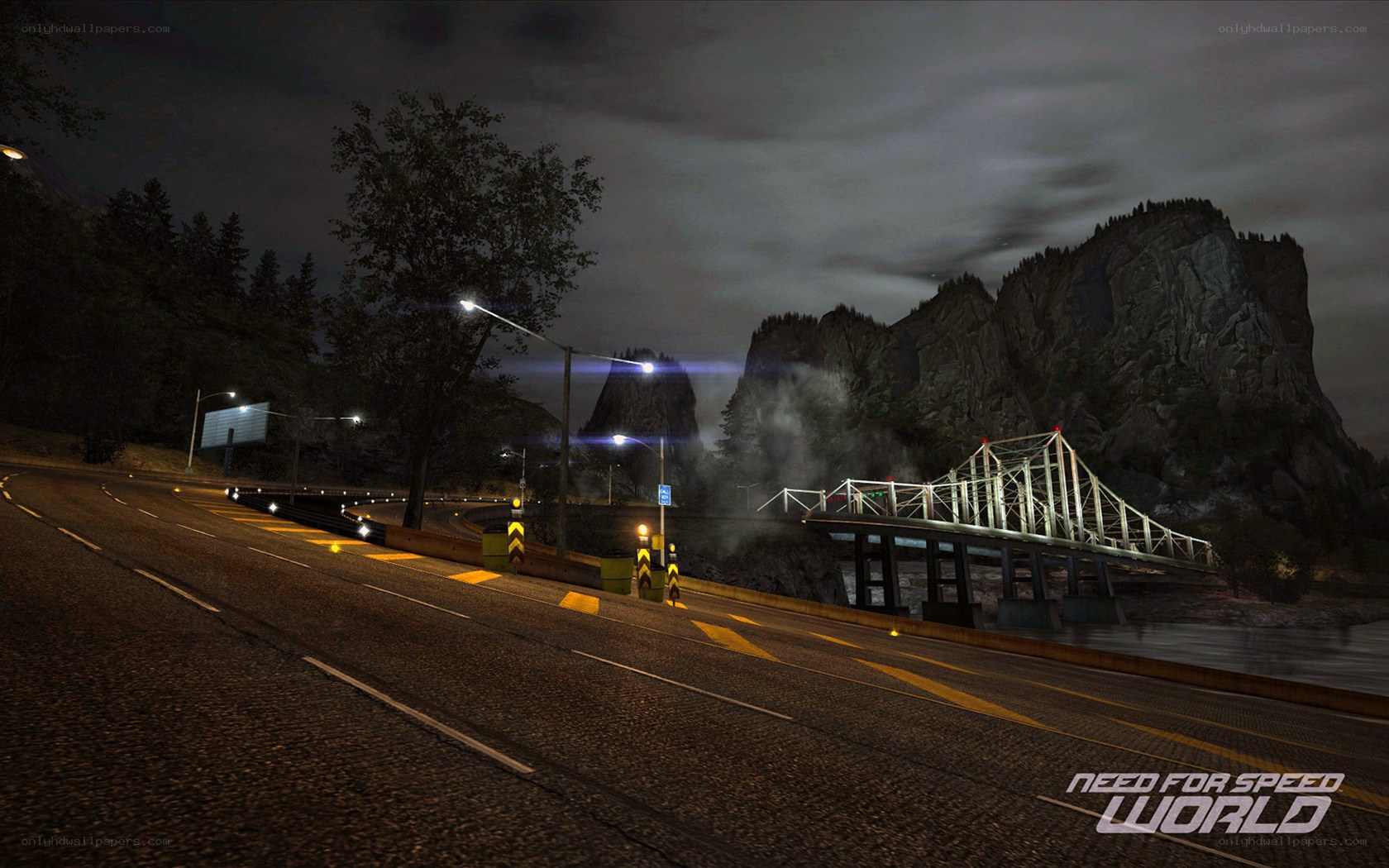 Nighttime bridge scene in Need for Speed World