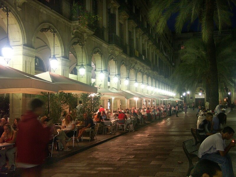 Nighttime café scene in Barcelona