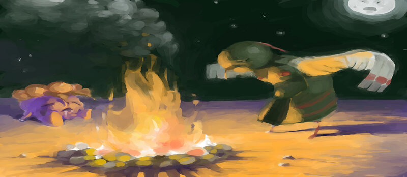 Nighttime campfire scene