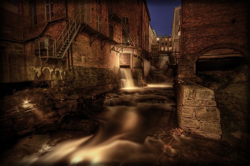 Nighttime canal in old city