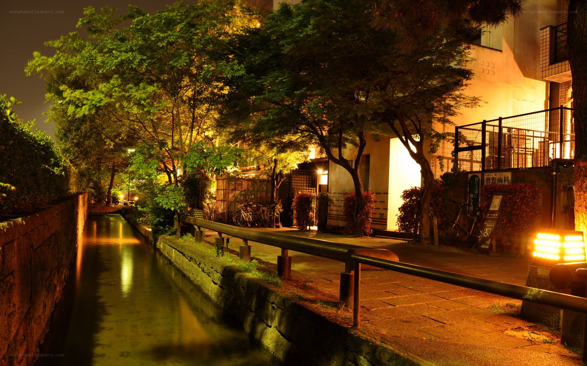 nighttime canal in tokyo