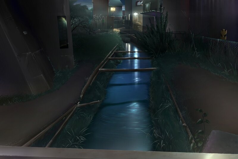 nighttime canal scene