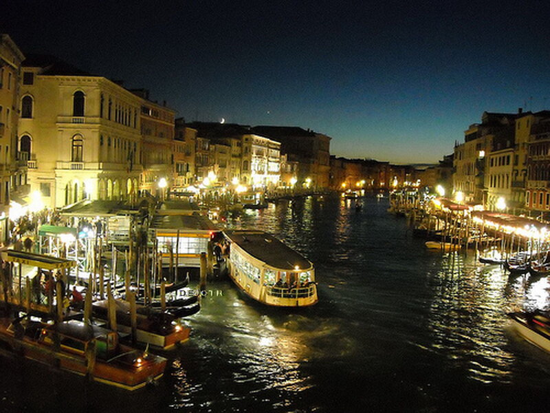 Nighttime Canal Scene — Black