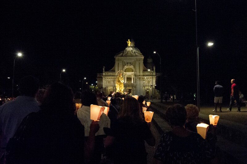 Nighttime candlelight procession