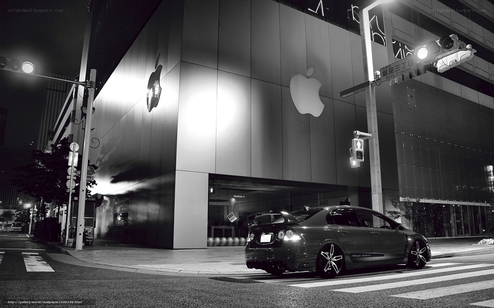 Nighttime car at Apple store