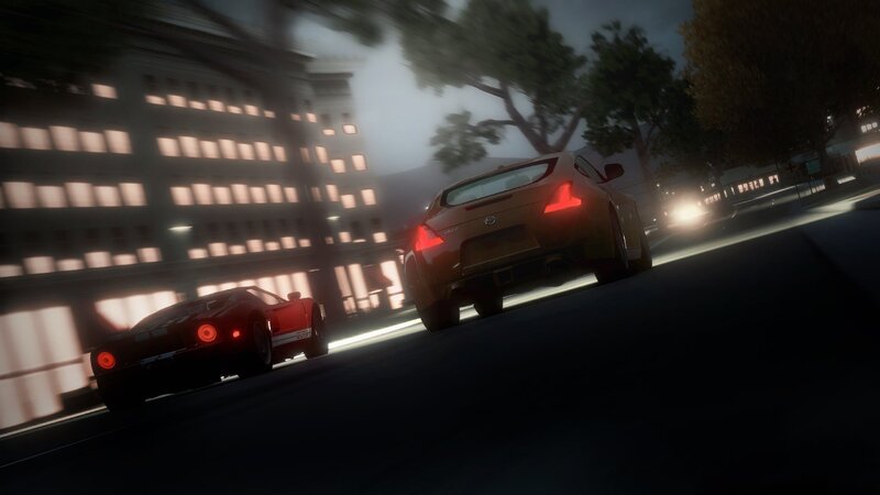 nighttime car chase in city