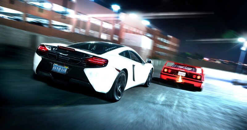 Nighttime car chase scene