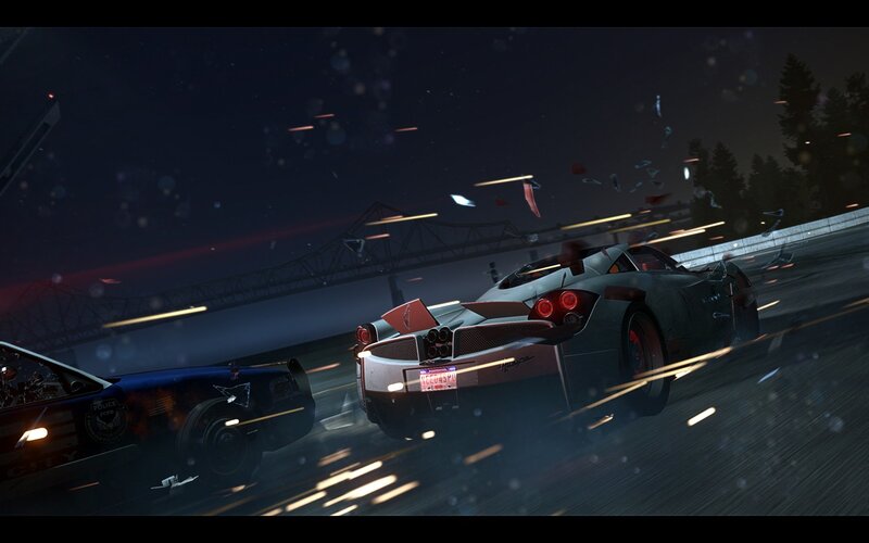 Nighttime car chase scene
