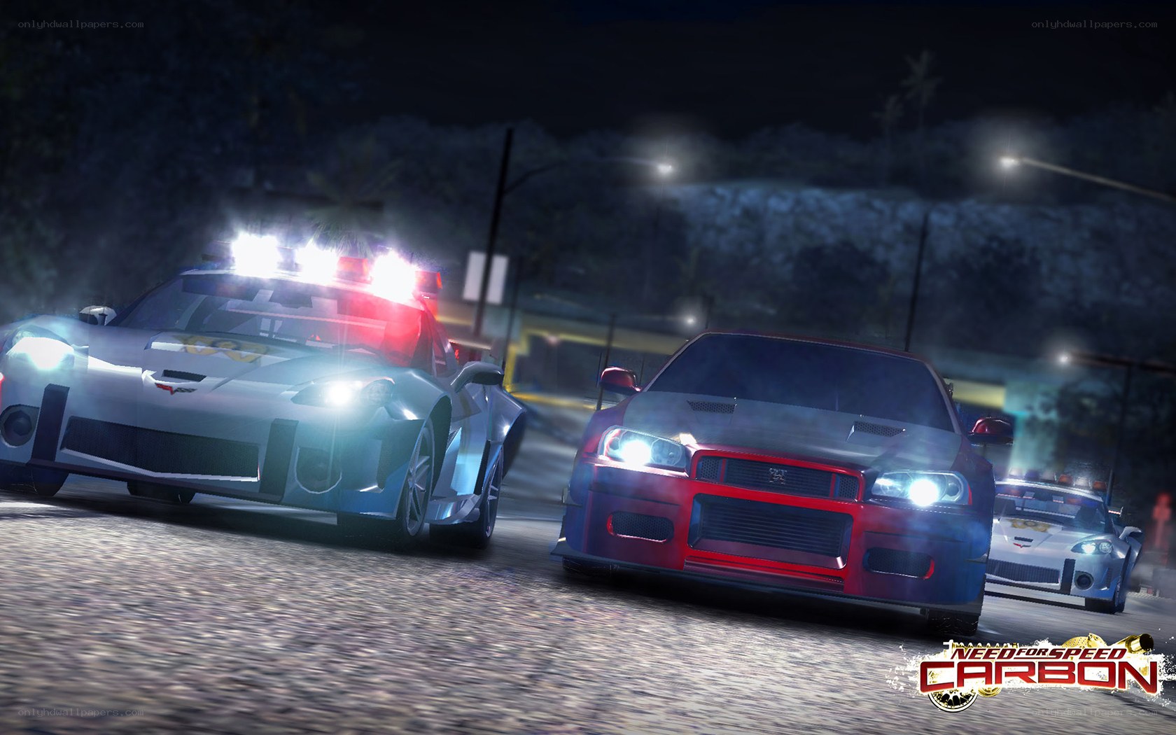 Nighttime car chase scene