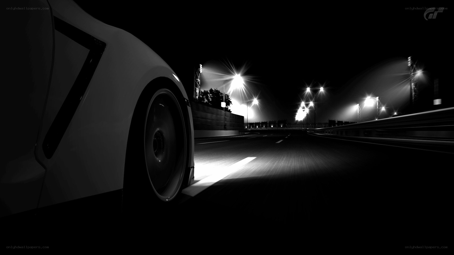 Nighttime car on a racetrack