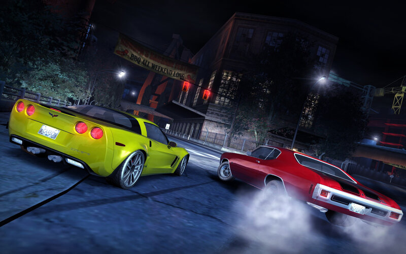 Nighttime car race in city