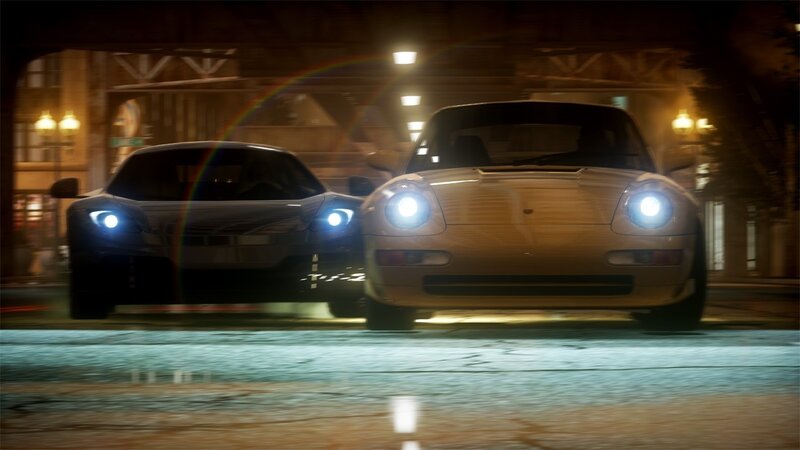 Nighttime car race scene