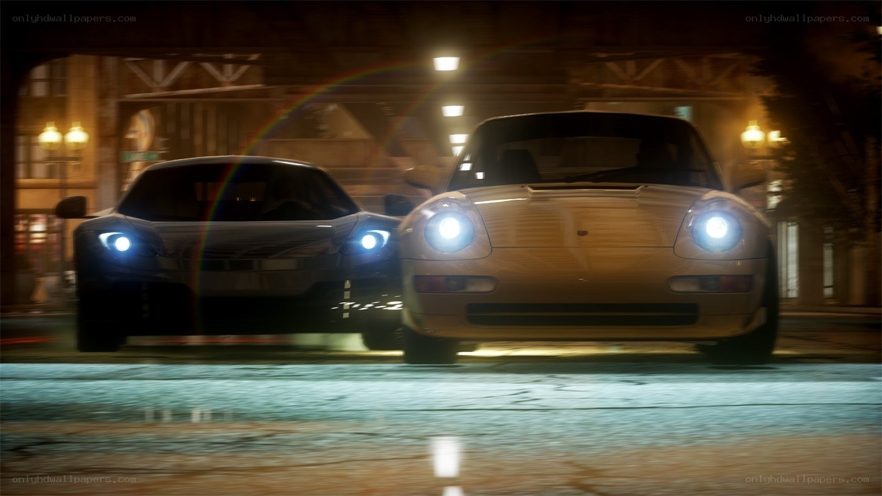 Nighttime car race scene